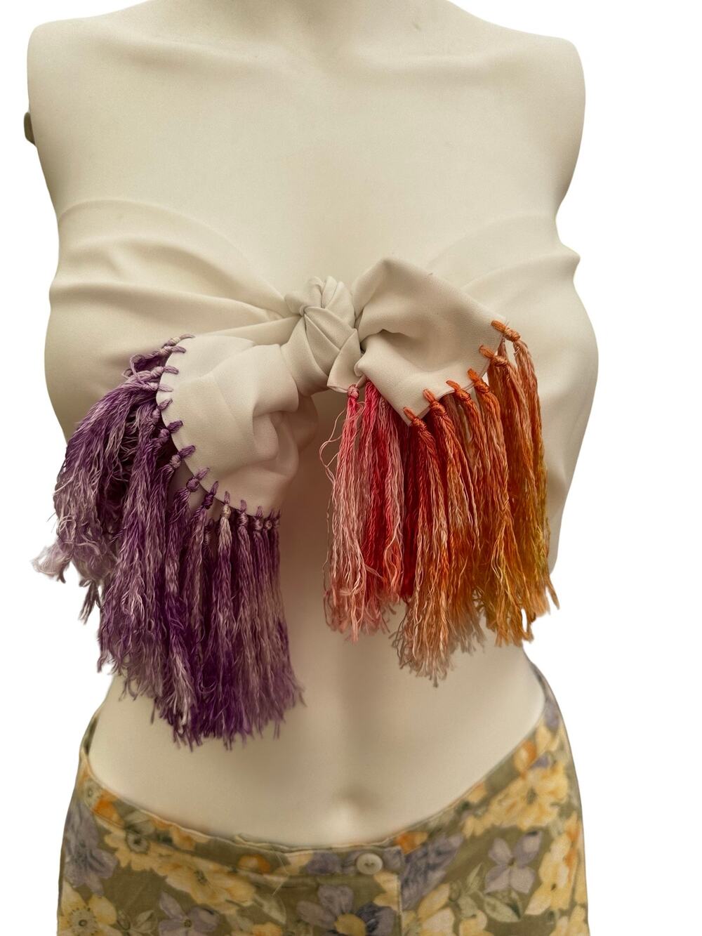 Vintage Dyed Fringe White Scarf